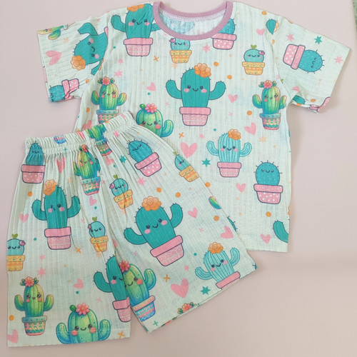 ست راحتی تیشرت شلوارک کاکتوس شورت مناسب 1تا 9 سال