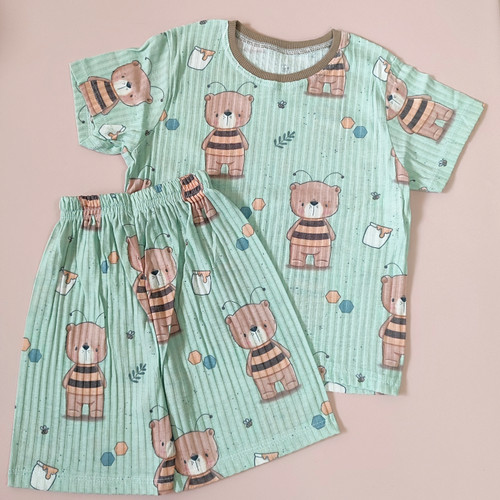 ست راحتی تیشرت شلوارک تدی زنبور شورت مناسب 1تا 9 سال