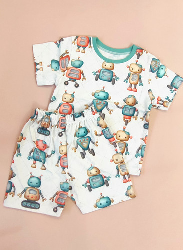 ست راحتی تیشرت شلوارک ربات شورت مناسب 1تا 9 سال